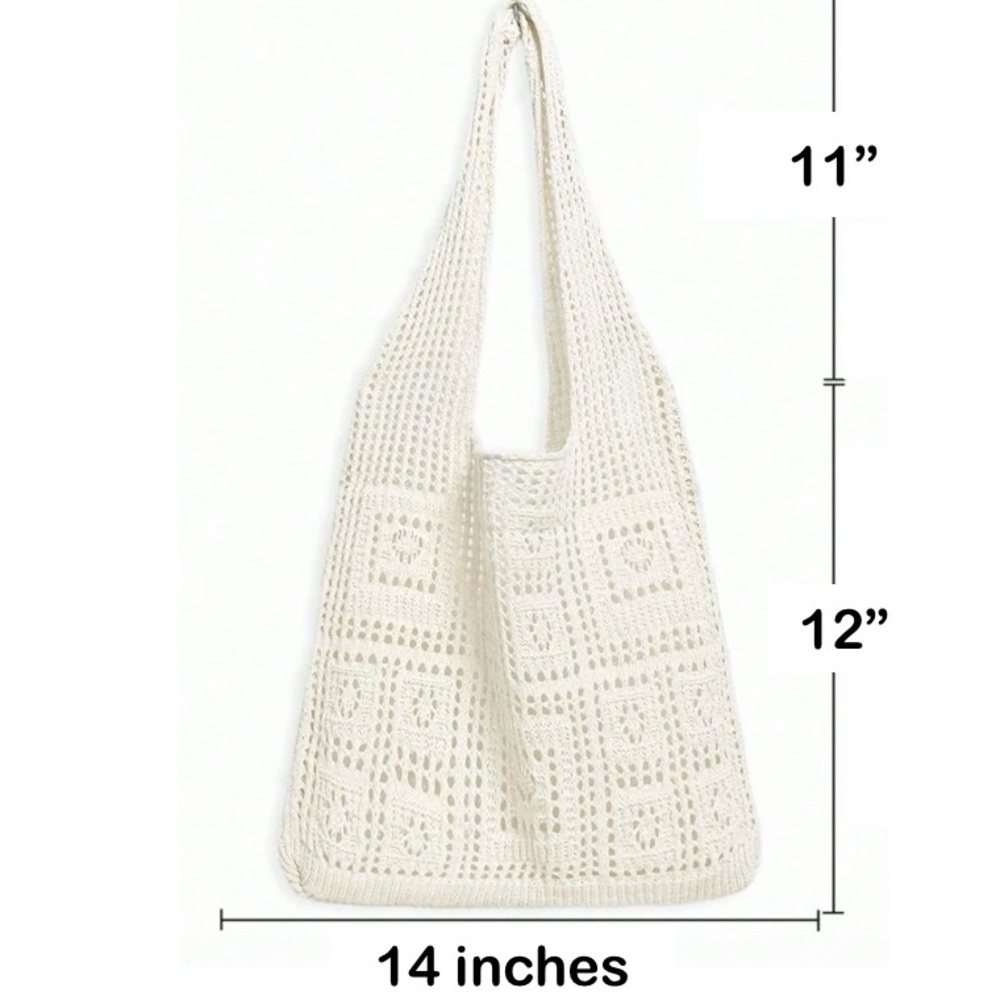 Boho Crochet Shoulder Tote Bag - Picture 3 of 5